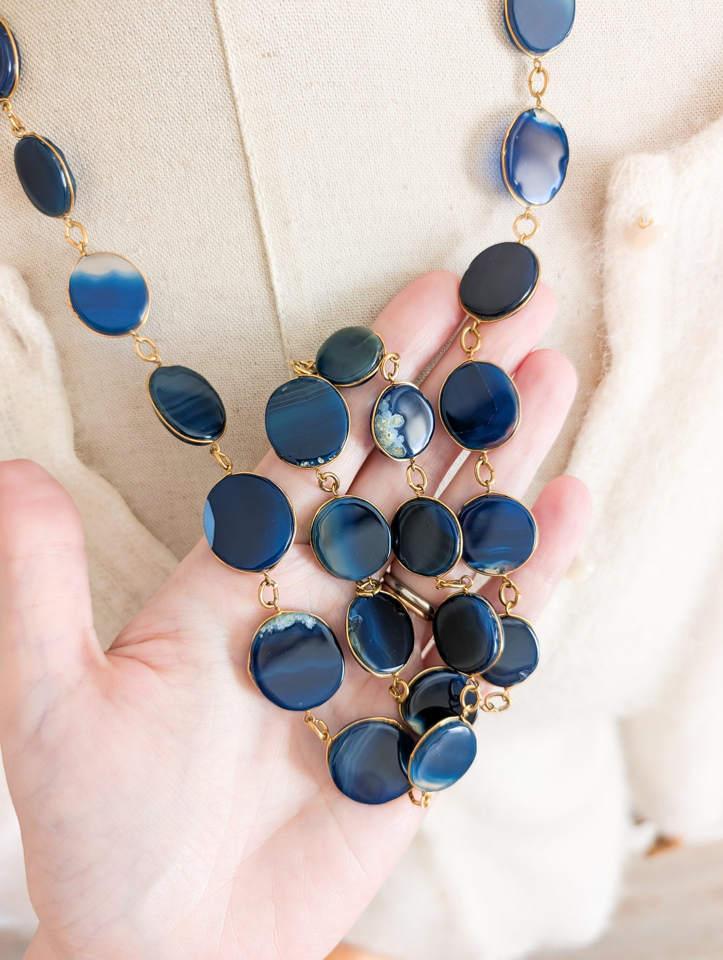 Sautoir en Agates bleues