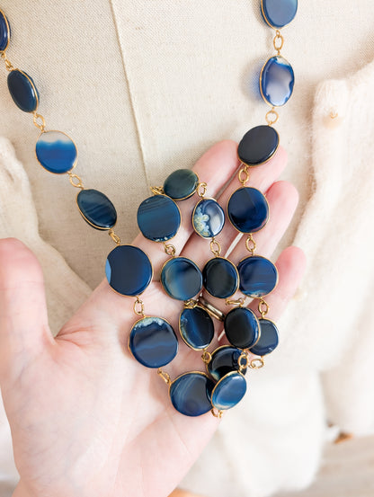 Sautoir en Agates bleues