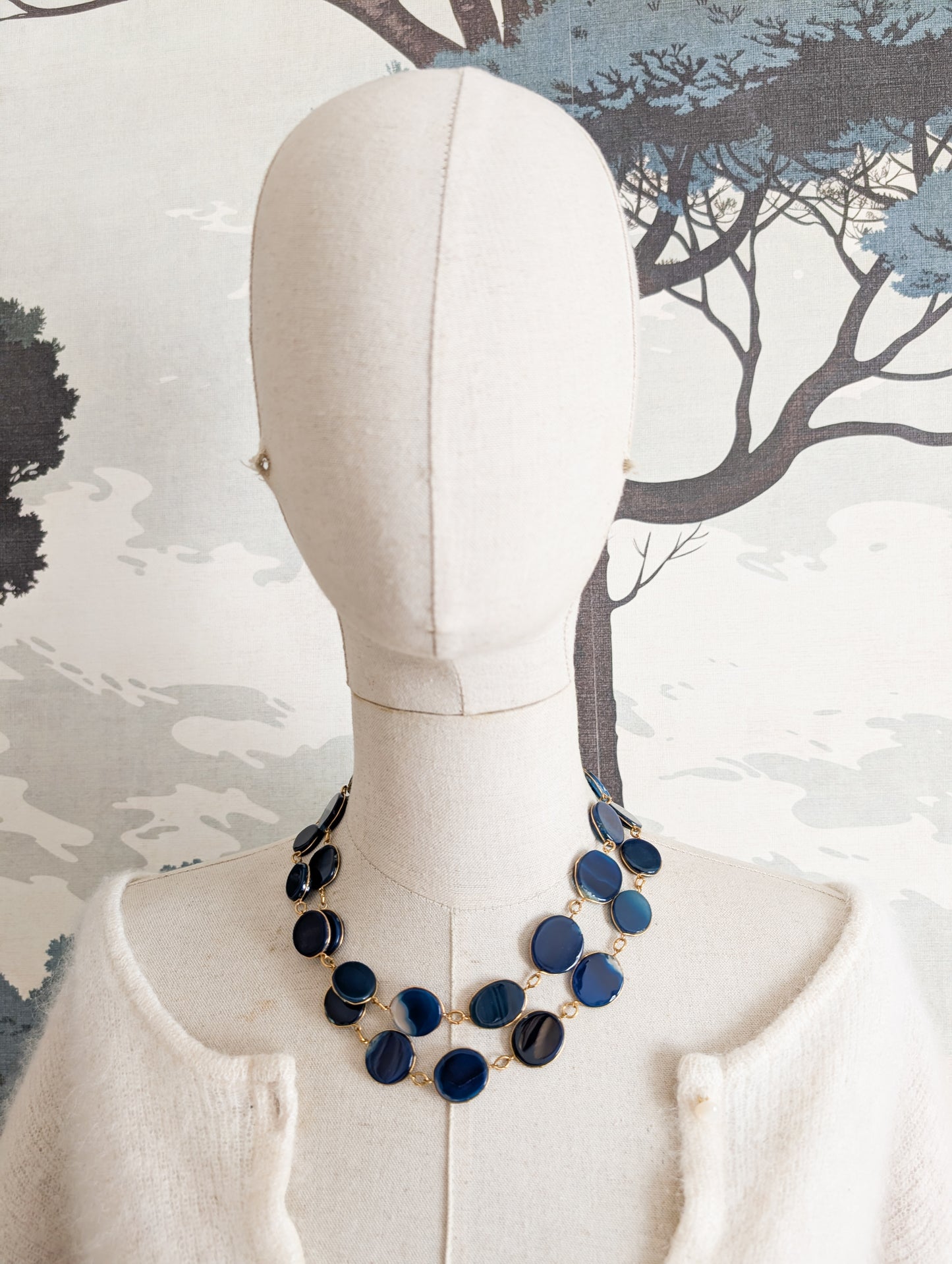 Sautoir en Agates bleues