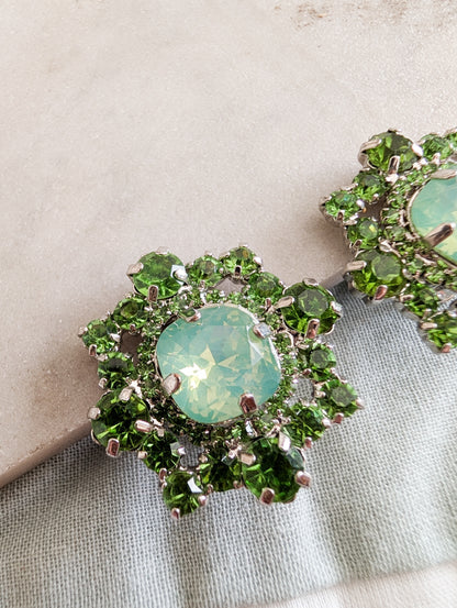 Boucles italiennes à clips cristaux verts