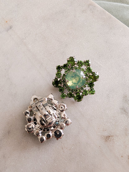 Boucles italiennes à clips cristaux verts