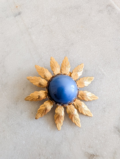 Broche fleur cabochon bleu