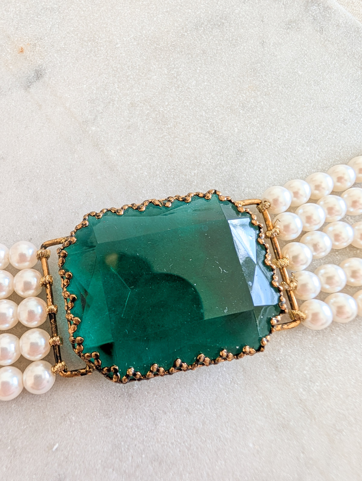 Bracelet perles pierre en verre vert