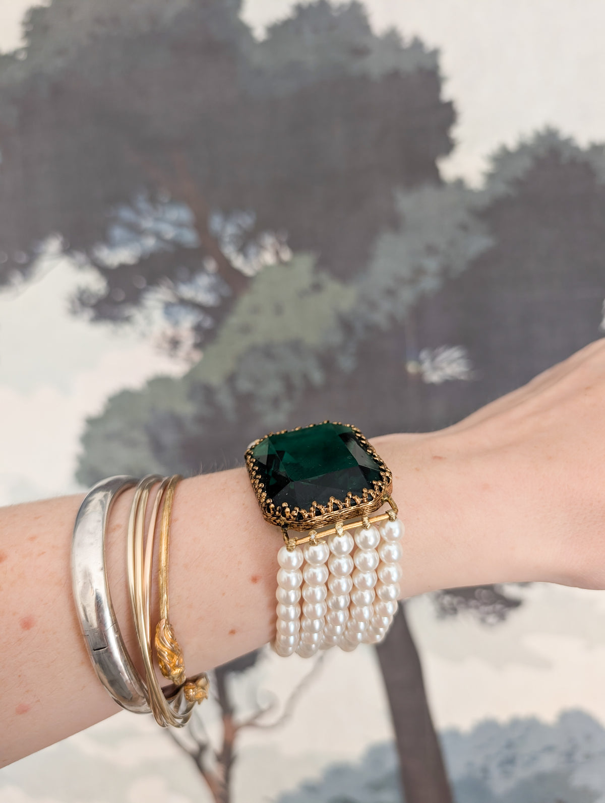Bracelet perles pierre en verre vert