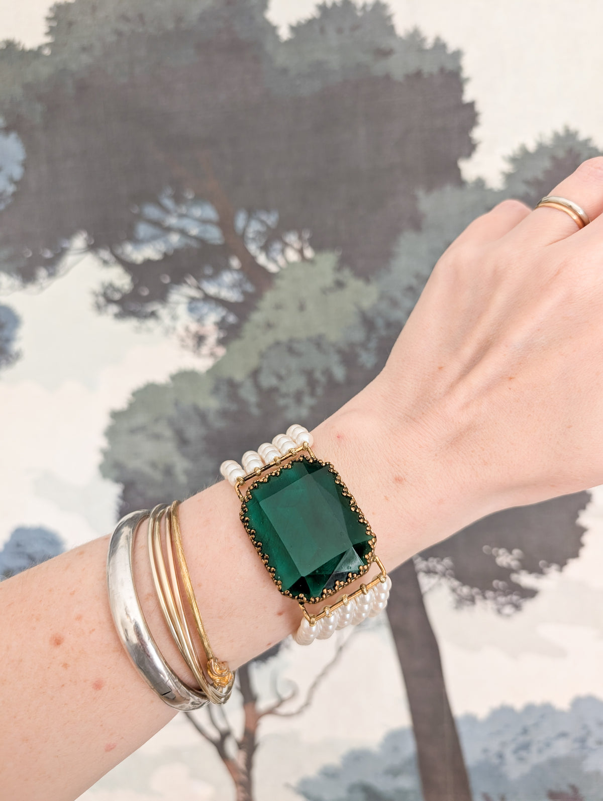 Bracelet perles pierre en verre vert