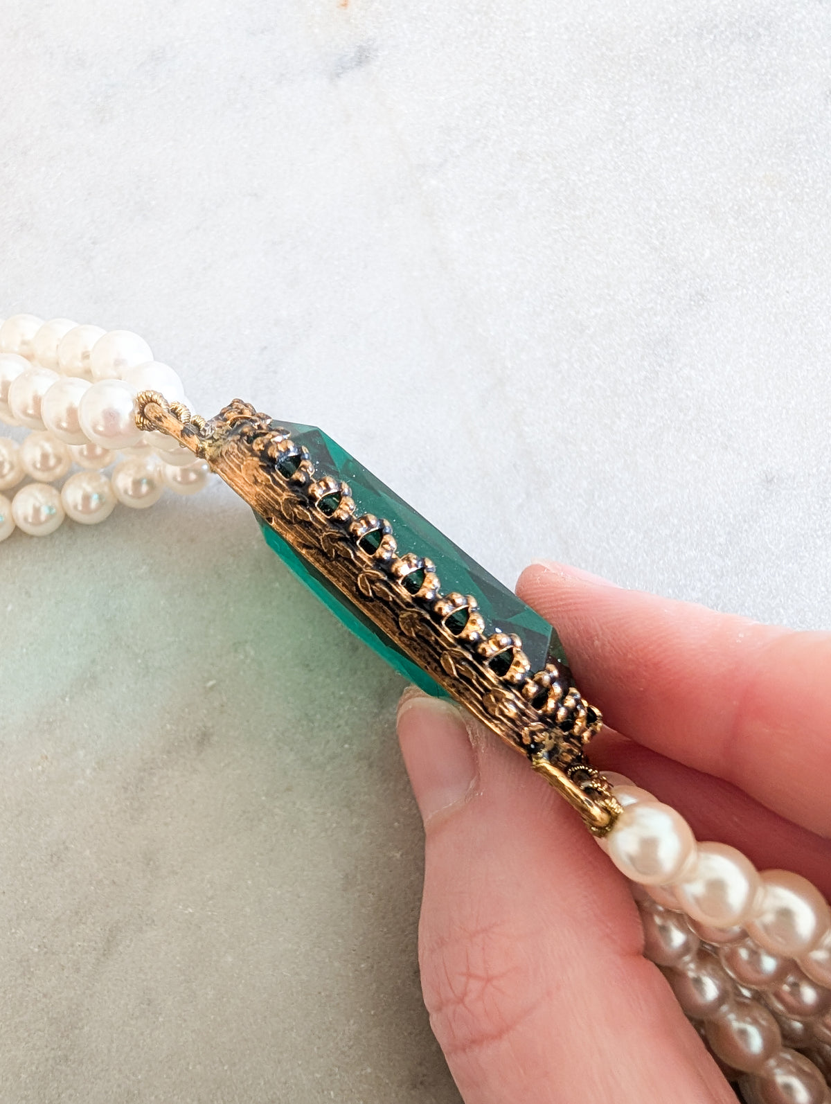 Bracelet perles pierre en verre vert